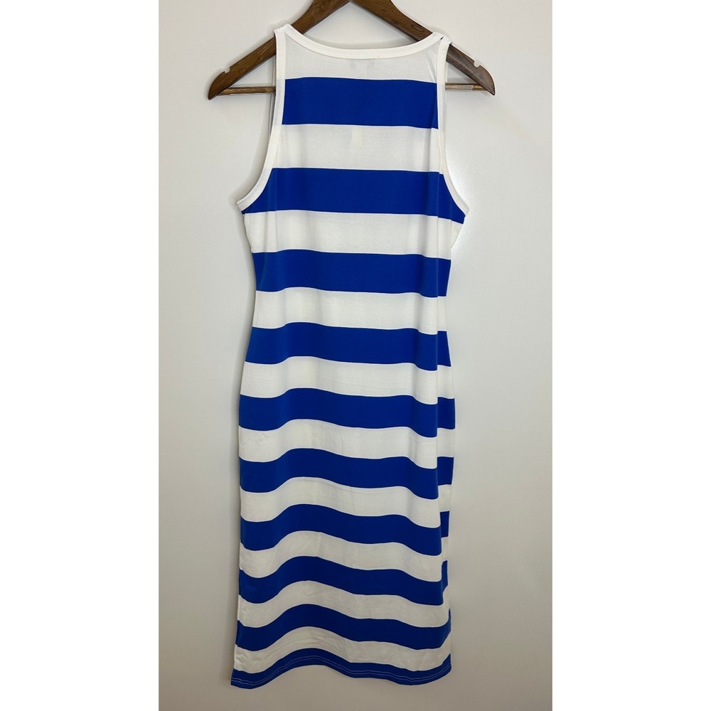 NEW On 34th Ringer Trim Sleeveless Knit Midi Dress Cobalt Blue Wht Stripe Large - Picture 7 of 15